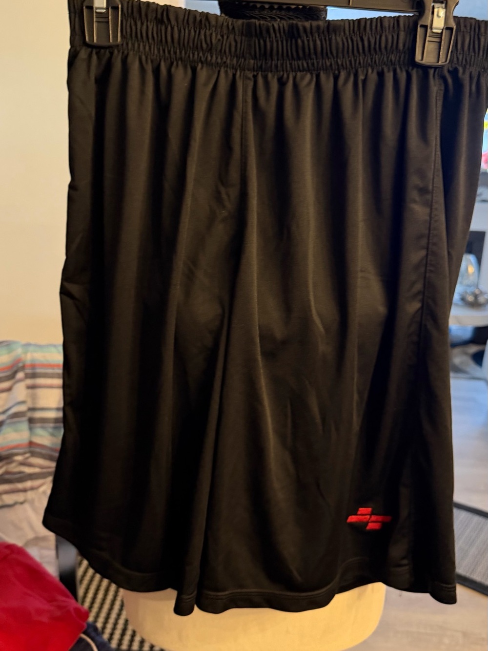 Men's Black Athletic Shorts with Red Logo